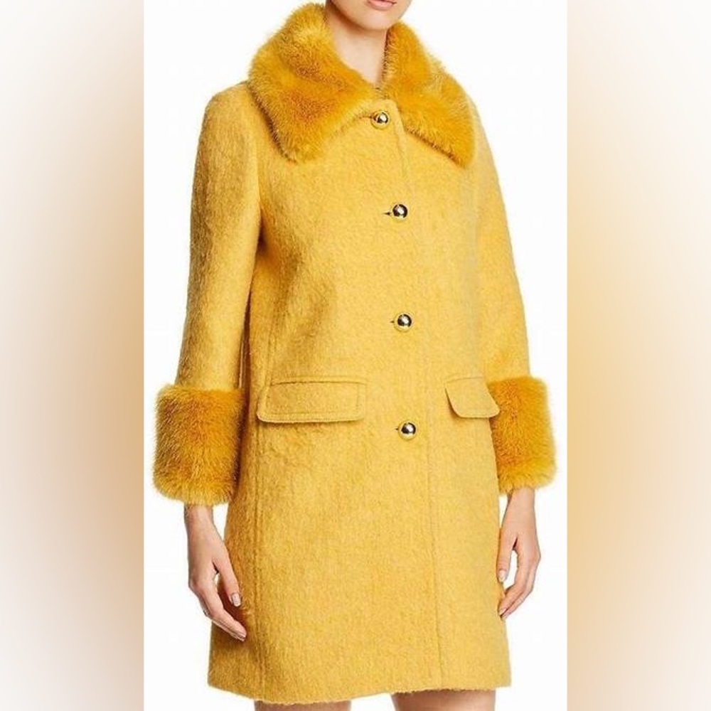 Kate Spade wool faux fur yellow coat 8